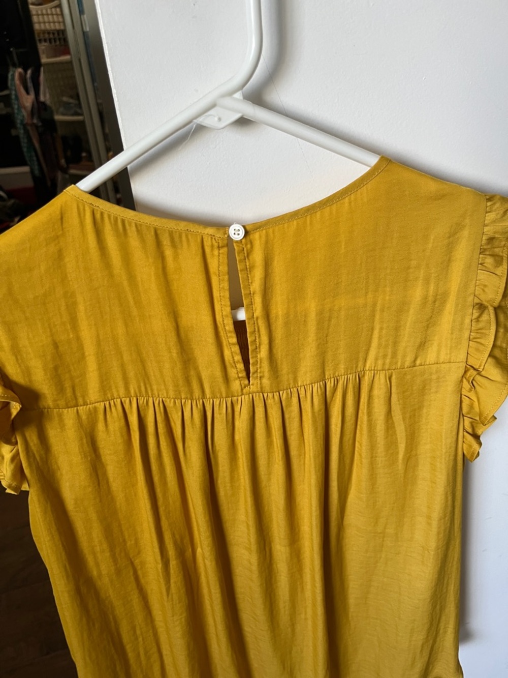 LOFT Mustard Yellow Smocked Yoke Ruffle Sleeveless Top - Picture 4 of 4